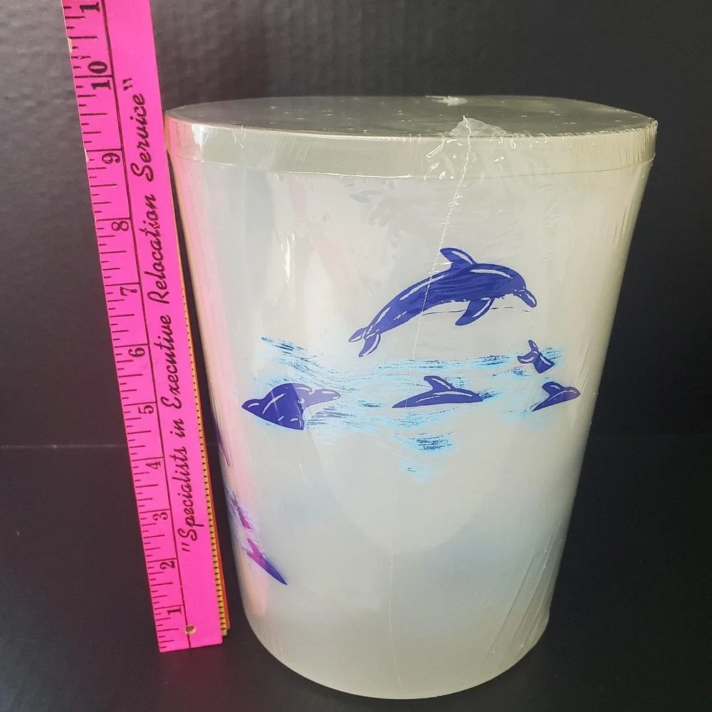 Vtg NOS DOLPHIN Plastic Bathroom Set Trash, Soap Holder, Dispenser, Toilet Brush